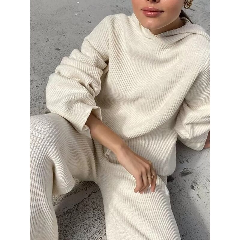 Women's Fashion Streetwear Daily Hoodie Sweatpants Long Sleeve Crew Neck Plain Drawstring Casual Daily Black White Blue Fall Regular Fit2