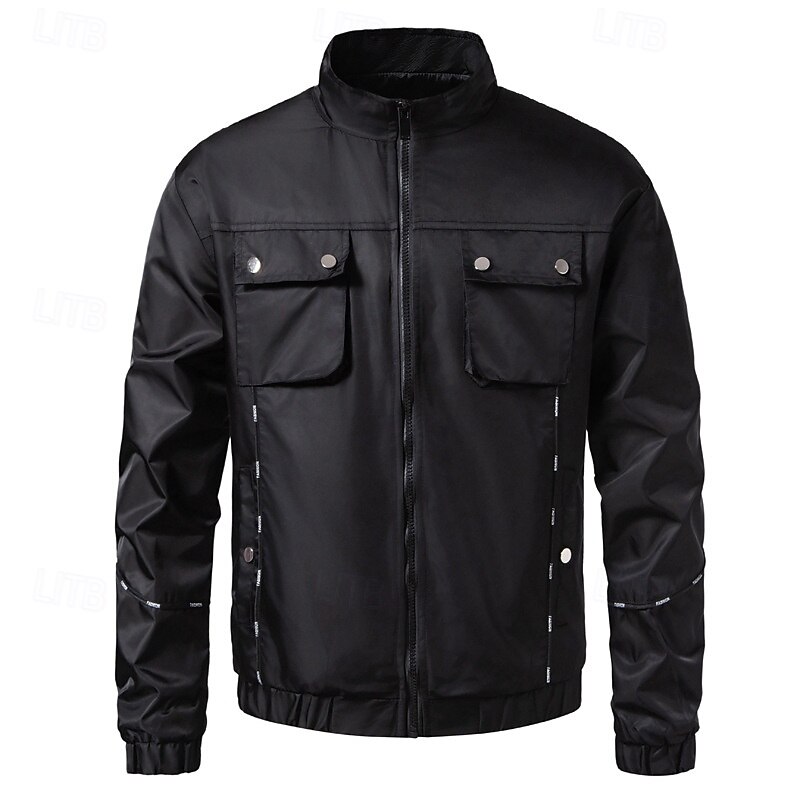 Men's Hiking Jacket Cargo Jacket Outdoor Windproof Windbreaker Jacket Traveling Black Light Black3
