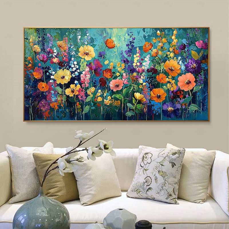 Handmade Original Colorful Flowers Painting Oil Painting On Canvas Abstract Texture Flower Group Painting Wall Art for Home Decor With Stretched Frame/Without Inner Frame Painting3
