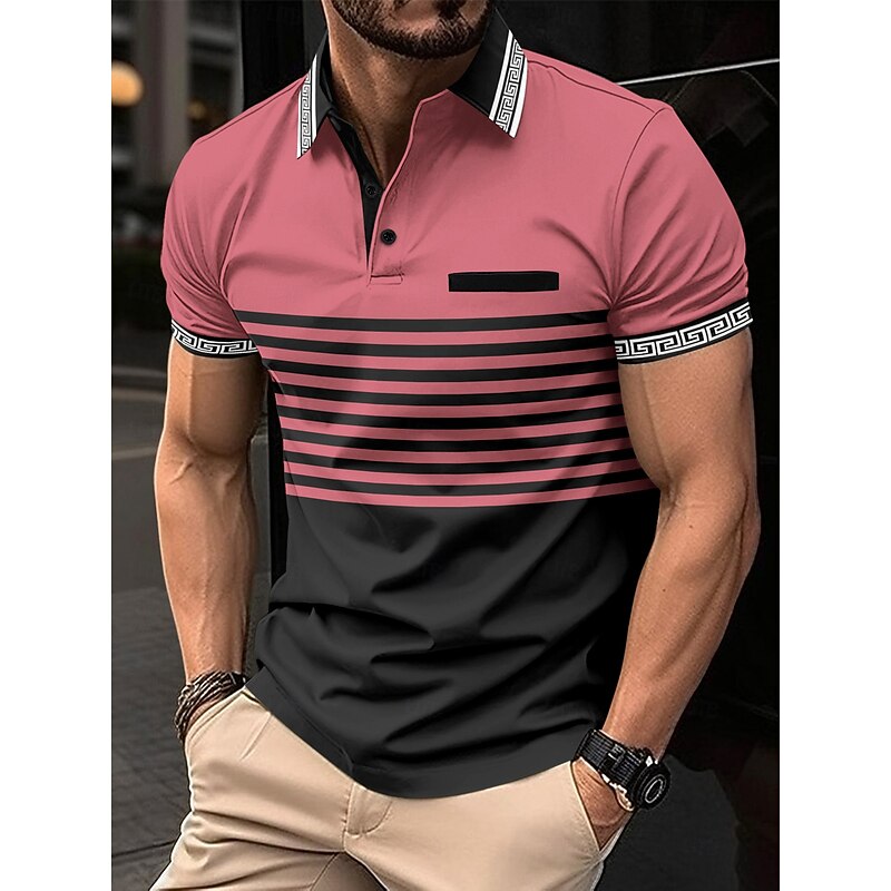 Men's Polo Shirts Golf Shirt Business Classic Short Sleeve Color Block Striped Buttons Spring & Summer Sillver Gray White Pink Red Dark Gray Orange Polo Shirts4