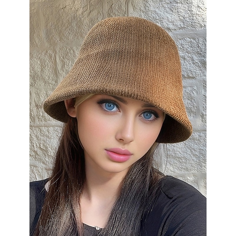 Women's Knitted Bucket Hat, Soft Warm Winter Hat for Casual Outings and Travel