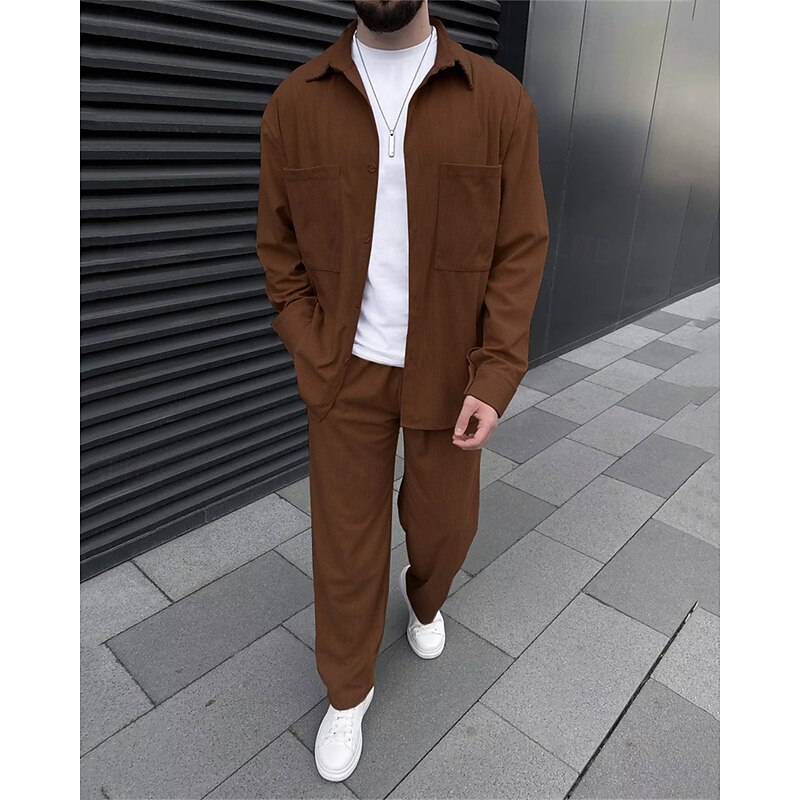 Men's Lightweight Jacket Summer Jacket Shirt Jacket Corduroy Jacket Vacation Daily Wearproof Pocket 2 Piece Fall & Winter Plain Fashion Classic Lapel Regular Black Sky Blue Dark Green Khaki Coffee4