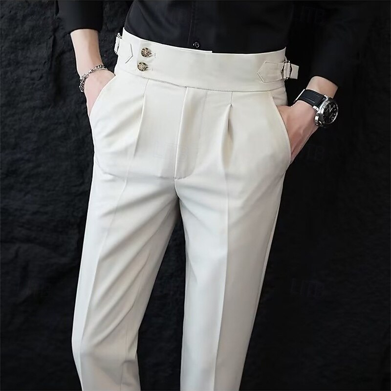 Men's Graduation Dress Pants Naples Trousers Trousers Chinos Buttons Pocket Straight Leg Plain Comfort Formal Party Work Fashion Classic Style Black White Micro-elastic3