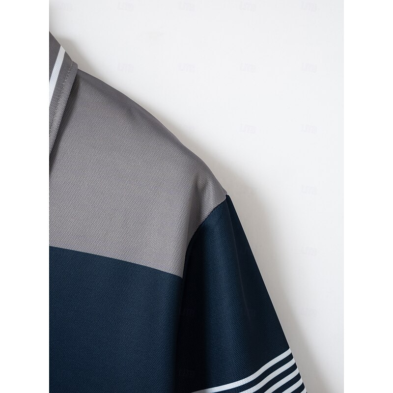 Men's Business Polo Golf Shirt Business Casual Lapel Classic Short Sleeve Color Block Stripes Patchwork Buttons Summer Spring &  Fall White Red Orange Green Khaki Gray Business Polo4