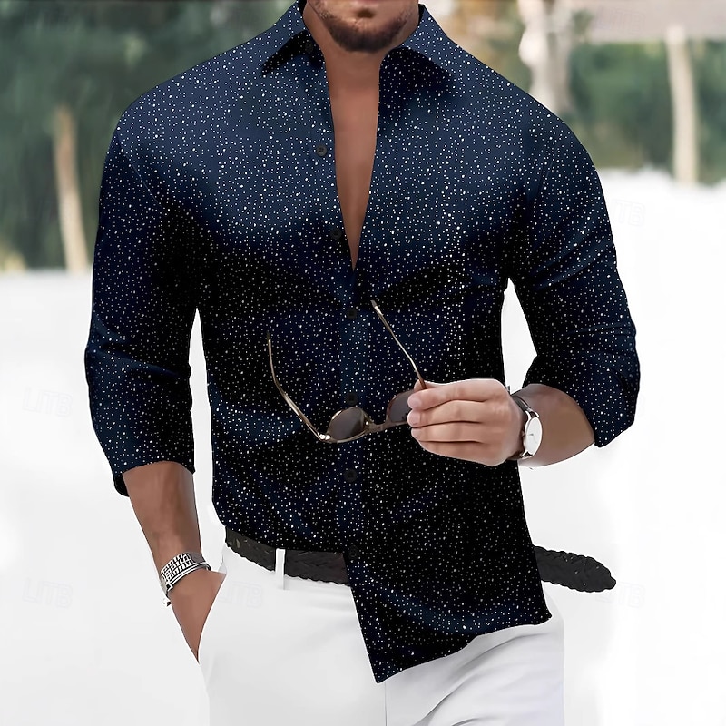 Men's Shirt Summer Shirt Casual Shirt Button Up Shirt Black White Red Dark Navy Light Blue Long Sleeve Polka Dot Collar Vacation Casual Daily Clothing Apparel Fashion Casual Comfortable