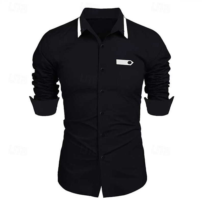 Men's Shirt Dress Shirt Button Up Shirt Plain Wedding Party Black White Navy Blue Sky Blue Long Sleeve Lapel Spring &  Fall Clothing Apparel