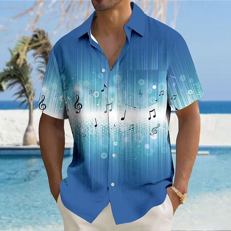 Men's Boardmasters Notes Casual Shirt Button Up Shirt Short Sleeve Casual Causal Casual Summer Spring Turndown Button Up Blue