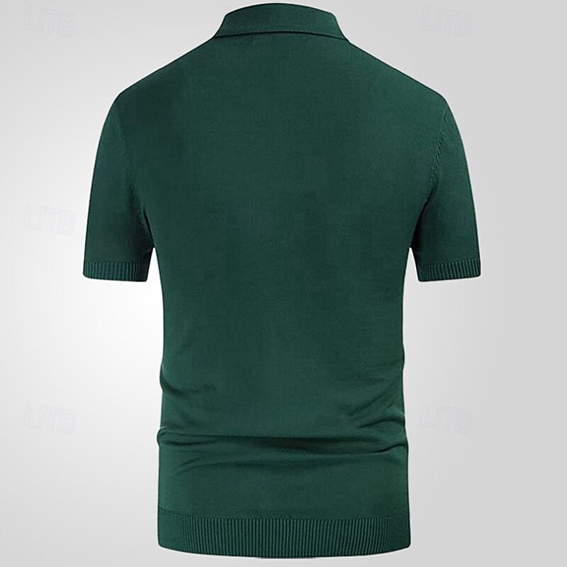 Men's Button Up Polos Golf Shirt Casual Sports Lapel Short Sleeve Fashion Basic Stripes Patchwork Buttons Summer Brown Green Apricot Button Up Polos3