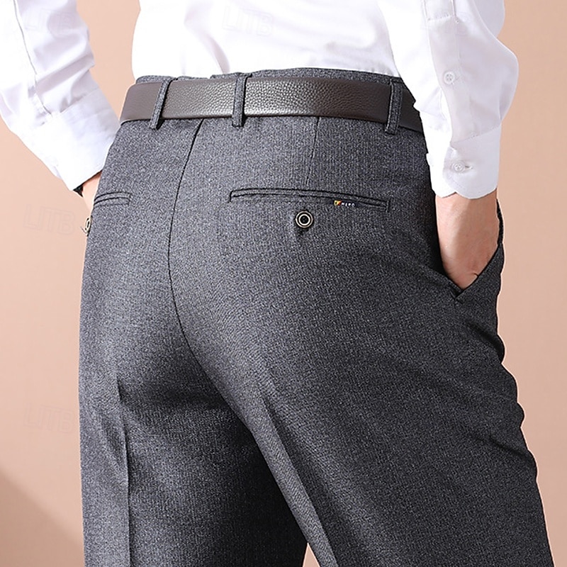 Men's Dress Pants Trousers Suit Pants Pocket Straight Leg Plain Wearable Wrinkle Resistant Full Length Formal Wedding Work Fashion Basic Black Navy Blue Micro-elastic2