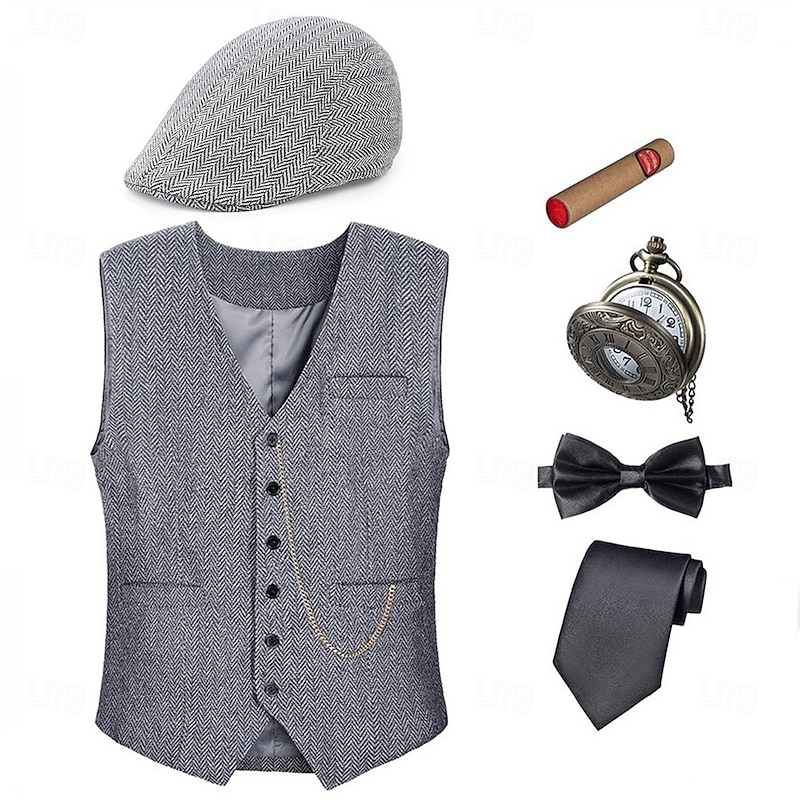 Retro Vintage Roaring 20s 1920s Outfits Waistcoat Gentleman Gangster Fancy Dress Men's Halloween Carnival New Year Carnival Party / Evening Masquerade Adults' Cravat Vest More Accessories All Seasons4
