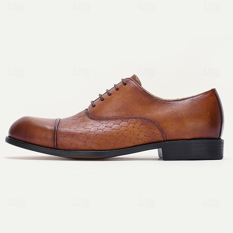 Men's Premium Cowhide Oxford Shoes with Woven Leather Design, Classic Lace-Up Style for Formal and Business Occasions3