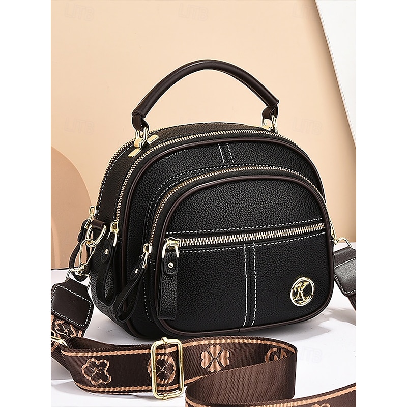 Women's Red Faux Leather Crossbody Bag with Adjustable Strap, Multiple Zipper Compartments, and Compact Design – Perfect for Work, Travel, and Daily Use4