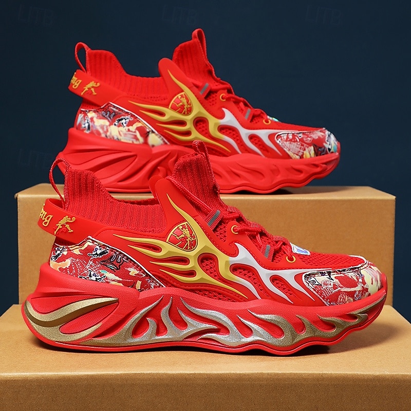 Men's Stylish Red Sneakers with Flame Design - Stylish and Comfortable, Perfect for Parties or Casual Outings4