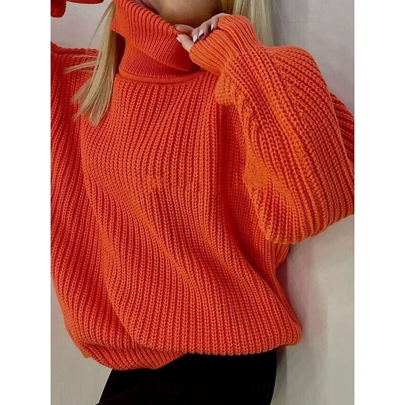 Women's Sweater Casual Soft Pure Color Ribbed Turtleneck Knitted Long Sleeve Regular Tops Knit Outdoor Daily Weekend Red Green Fall Winter2