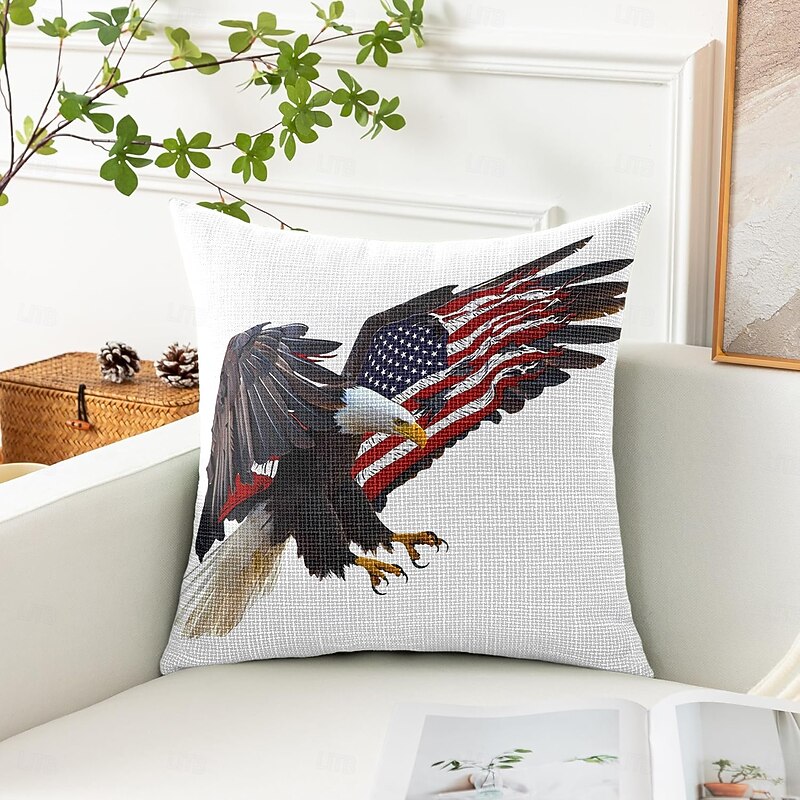 Vintage Decorative Toss Pillows Cover 1PC Eagle National Flag Soft Square Cushion Case Pillowcase for Bedroom Livingroom Sofa Couch Chair Black White Red4