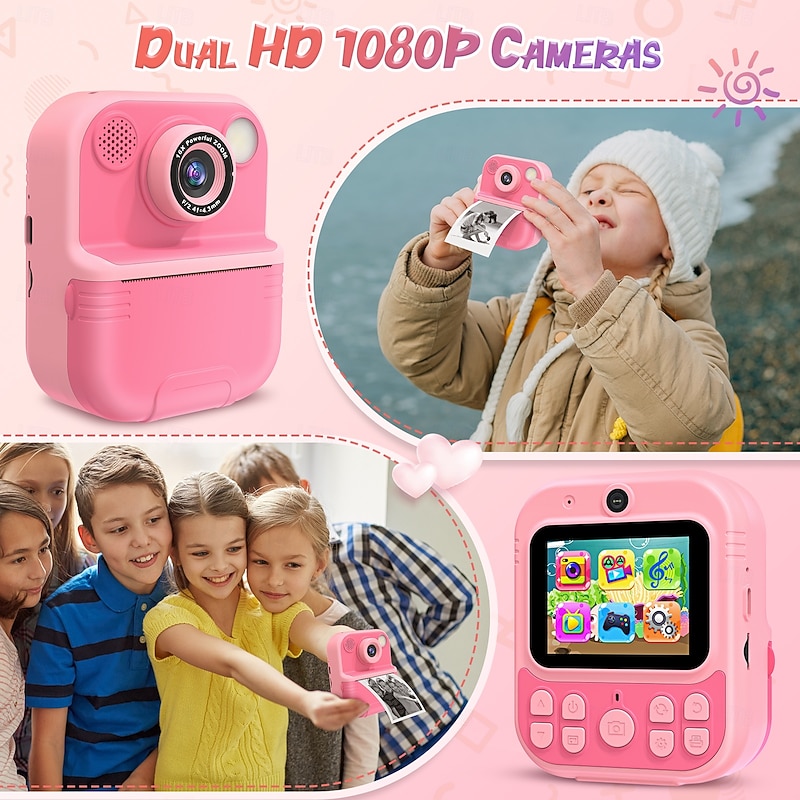 Instant Print Camera for Kids HD 1080P Print Camera for Kids Digital Camera With 3 Rolls Print Paper for  Toys Boy Girls Christmas Gift3
