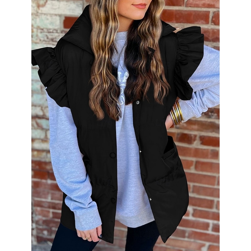 Women's Vest Outdoor Street Daily Fall Winter Regular Coat Regular Fit Warm Breathable Comtemporary Stylish Jacket Sleeveless Solid Color with Pockets Black Pink Khaki4