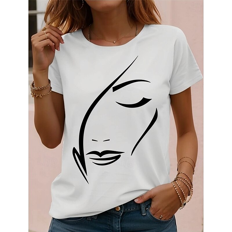 Women's T shirt Tee Black White Red Floral Short Sleeve Casual Daily Basic Round Neck Regular S