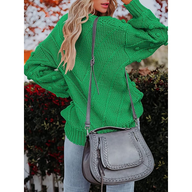 Women's Sweater Casual Soft Pure Color Ribbed Crew Neck Knitted Long Sleeve Regular Tops Knit Outdoor Daily Weekend Black Red Fall Winter2