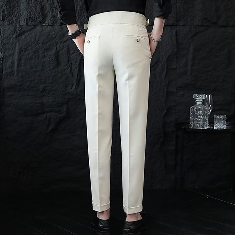 Men's Graduation Dress Pants Naples Trousers Trousers Chinos Buttons Pocket Straight Leg Plain Comfort Formal Party Work Fashion Classic Style Black White Micro-elastic4