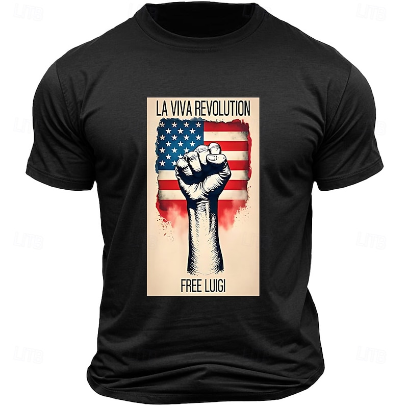 Free Luigi Men's Letter Printed T Shirt Tee Top 100% Cotton Short Sleeve Graphic Shirt Black White Army Green Comfortable Tee Vacation Street Fashion Designer Clothing2