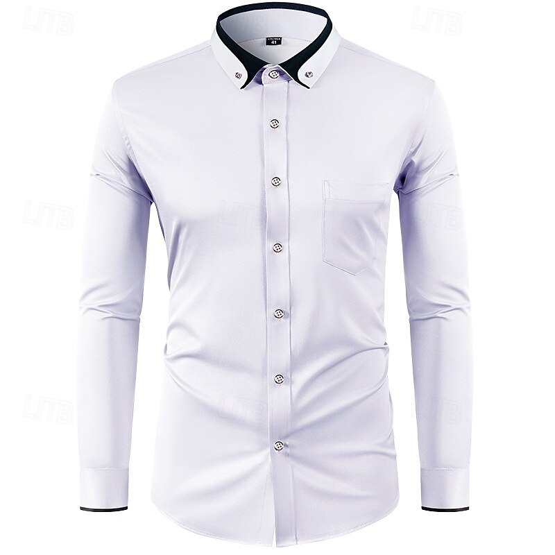 Men's Shirt Dress Shirt Button Up Shirt Color Block Wedding Party Black White Wine Red Long Sleeve Lapel Spring &  Fall Clothing Apparel Patchwork2