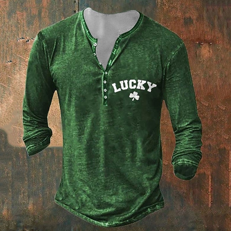Men's St. Patrick Shamrock Henley Shirt T shirt Tee Tee Top Long Sleeve 3D Print Fashion Designer Basic Vacation St.Patrick's Day Street Spring &  Fall Green 1# Green 2# Green 3# Green Henley Henley3