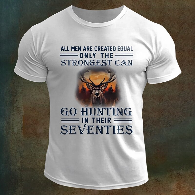 Men's Funny Letter Print Hunting Deer T Shirt Tee Top 100% Cotton Short Sleeve Graphic Shirt Black White Army Green Comfortable Tee Street Sports Outdoor Fashion Designer Clothing