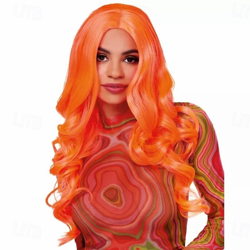 Neon Peach Fashion Curls Wig for Carnival Fancy Dress Party Cosplay Costume Hair Accessory