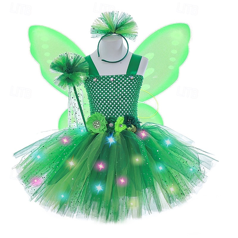Kids Girls' Cosplay Dress Party Dress Solid Color Flower Sleeveless Performance Birthday Mesh Beautiful Sweet Polyester Knee-length Party Dress A Line Dress Tulle Dress Summer 4-12 Years Green