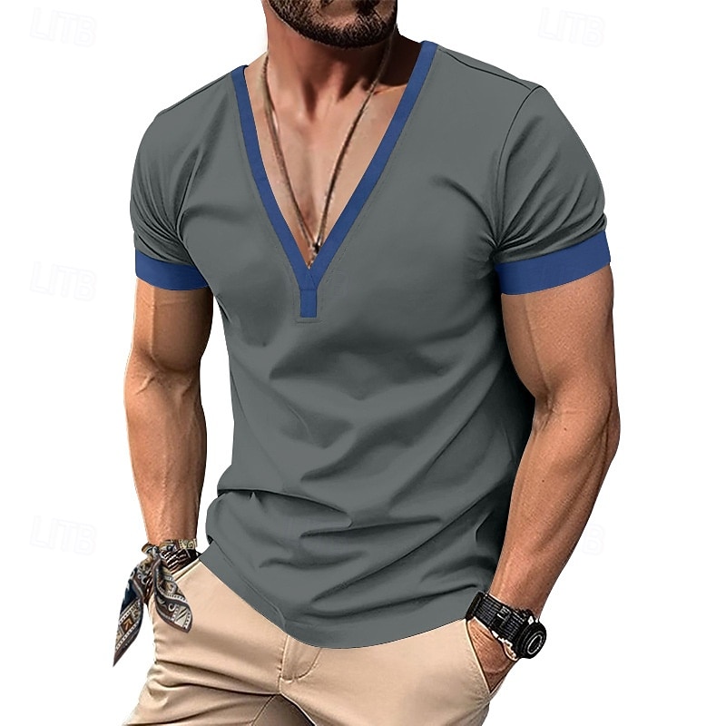Men's T Shirt Tee Tee Top Long Sleeve Shirt Short Sleeve V Neck Spring &  Fall Plain Fashion Designer Basic Sexy Vacation Street Going out Black Brown Army Green Top Tee for Men