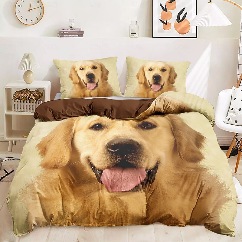 Dog Graphic Prints Duvet Cover Set 100% Cotton Soft and Comfortable Bedding Set with Fun Dog Print Cozy and Stylish Perfect for Dog Lovers Bedroom Decor Easy Care and Machine Washable