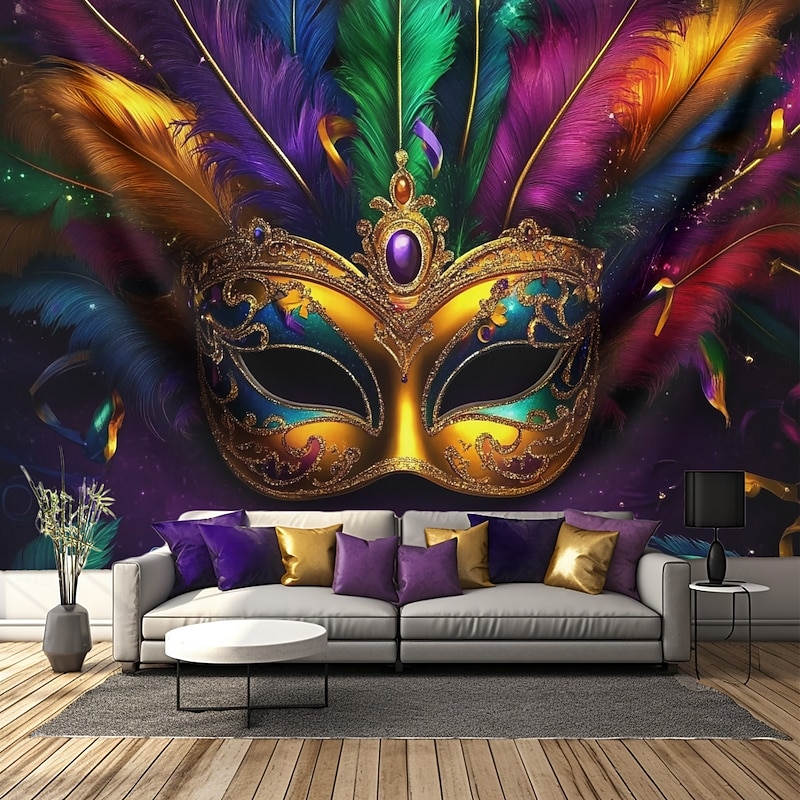 Carnival Mardi Gras Hanging Tapestry Mask Wall Art Large Tapestry Mural Decor Photograph Backdrop Blanket Curtain Home Bedroom Living Room Decoration3