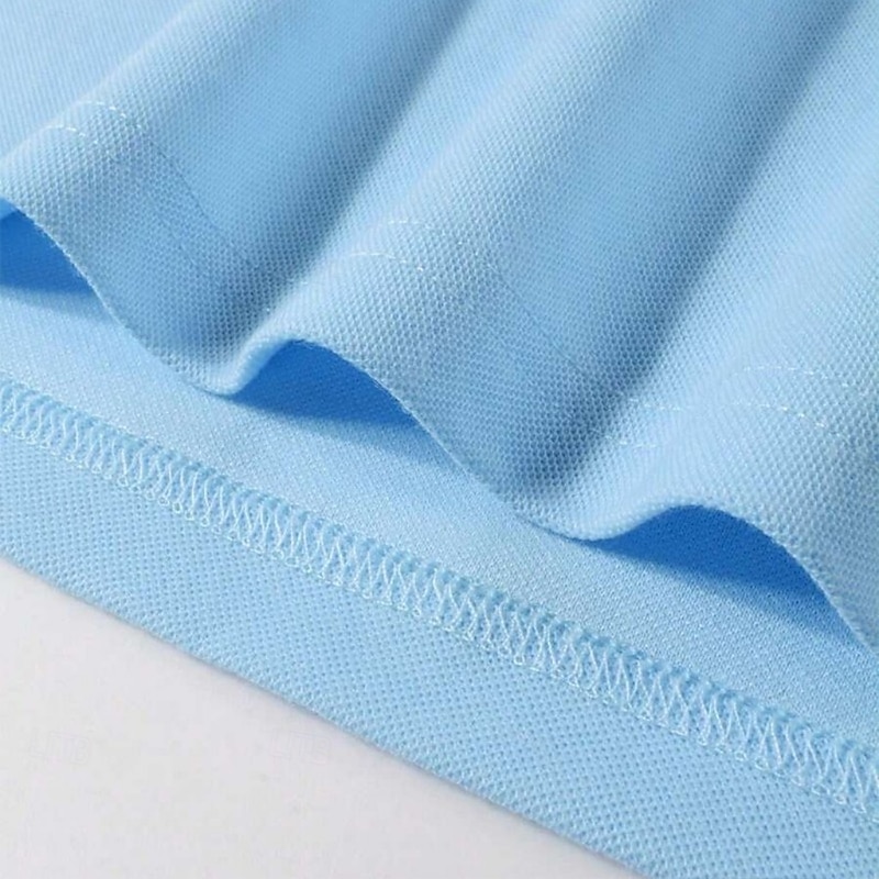 Men's Golf Shirt Pique Polo Shirt Work Casual Lapel Ribbed Polo Collar Short Sleeve Basic Modern Color Block Patchwork Buttons Spring & Summer Regular Fit Light Blue Black White Burgundy Navy Blue4