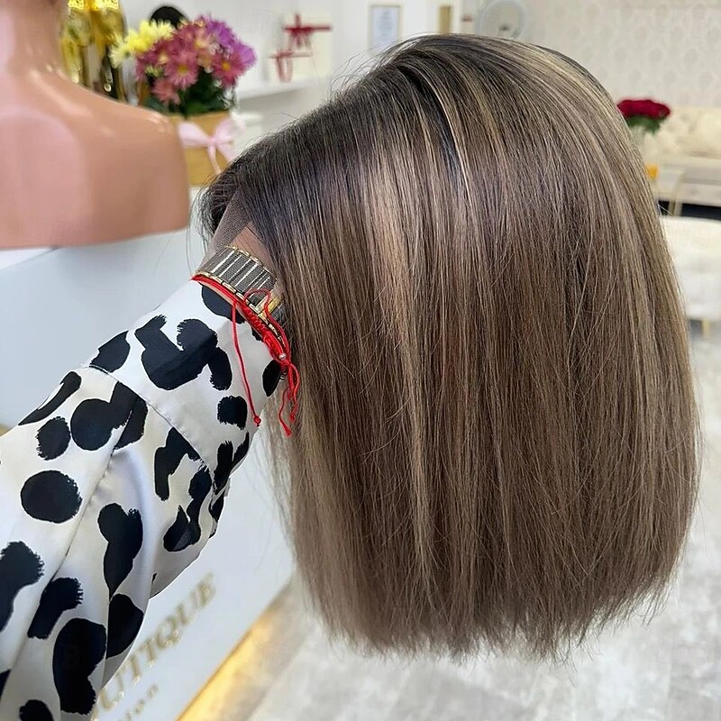 Unprocessed Virgin Hair 5x5 Closure 13x4 Lace Front Wig Short Bob Brazilian Hair Straight Multi-color Wig 130% 150% Density Ombre Hair Highlighted / Balayage Hair Natural Hairline Glueless Pre-Plucked4