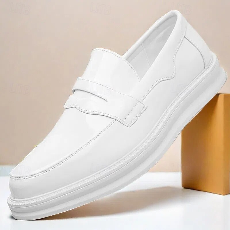 Men's White Faux Leather Penny Loafers – Sleek Casual and Formal Shoes for Business, Parties, and Everyday Wear