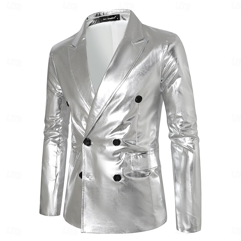 Retro Vintage 1980s Shiny Metallic Tuxedo Suits & Blazers Disco Sequins Slim Fit Fancy Dress Men's Carnival Costume Christmas Carnival New Year Party Club Pride Parade Adults' Coat