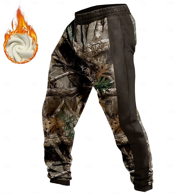 Men's Camouflage Hunting Fleece Sweatpants Drawstring Elastic Waist Casual Vintage Retro Outdoor Streetwear Warm Fleece Lined Thermal Winter 3D Print Blue Green khaki