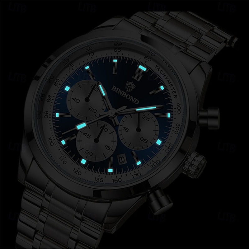 BINBOND Men Quartz Watch Luxury Large Dial Fashion Business Luminous Calendar Waterproof Steel Watch3