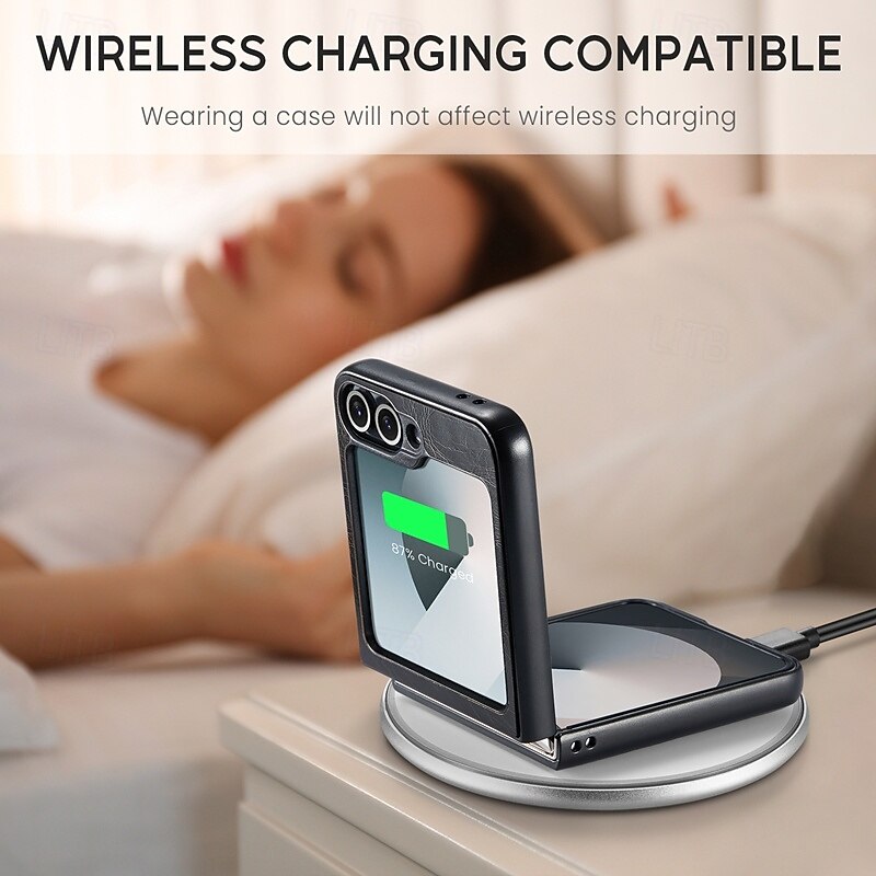 Phone Case For Samsung Galaxy Z Flip 6 Back Cover with Stand Holder Magnetic Support Wireless Charging Retro TPU PU Leather3
