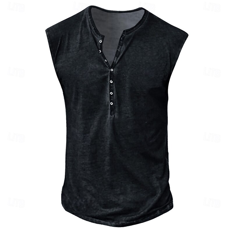 Men's Tank Top Henley Shirt Sleeveless Henley Summer Print Vintage Buttons Vacation Casual Black White Yellow Top Tee for Men2