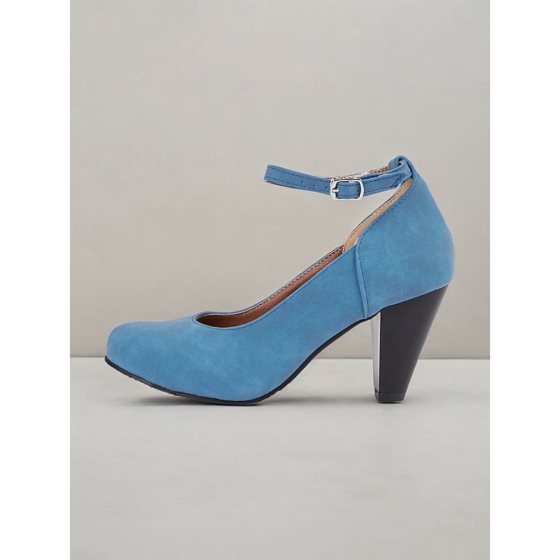Women's Elegant Blue Suede Ankle Strap Pumps with Block Heel - Perfect for Weddings and Special Occasions2