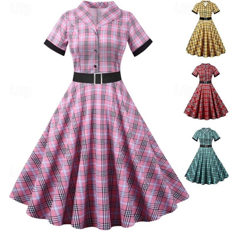 Elegant Classical 1950s Dress Plaid A-Line Fancy Dress Women's Valentine's Day Event / Party Date Tea Party Adults' Dress Spring & Summer