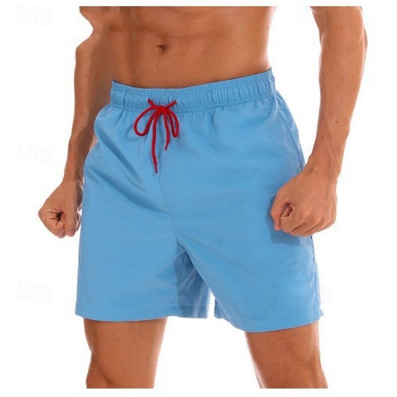 Men's Swim Trunks Swim Shorts Board Shorts Bathing Suit Drawstring with Pockets Swimming Surfing Beach Water Sports Solid Colored Summer Spring2