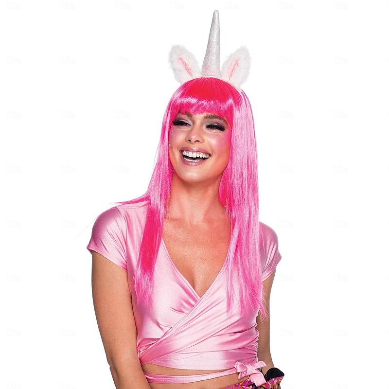 Women's Passion Long Neon Pink Wig for Carnival Fancy Dress Party Costume