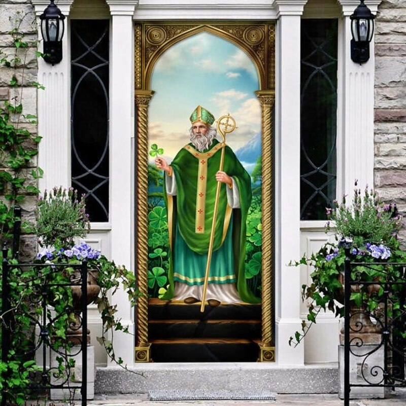 Saint Patrick's Day Door Tapestry Lucky Shamrocks Door Curtain Decoration Backdrop Indoor/Outdoor Door Banner for Front Door Farmhouse4