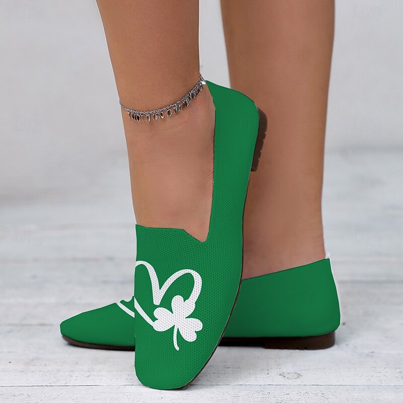 Women's Comfortable Green Slip-On Flats with Clover Heart Printed Design Perfect for Celebrate St. Patrick's Day4