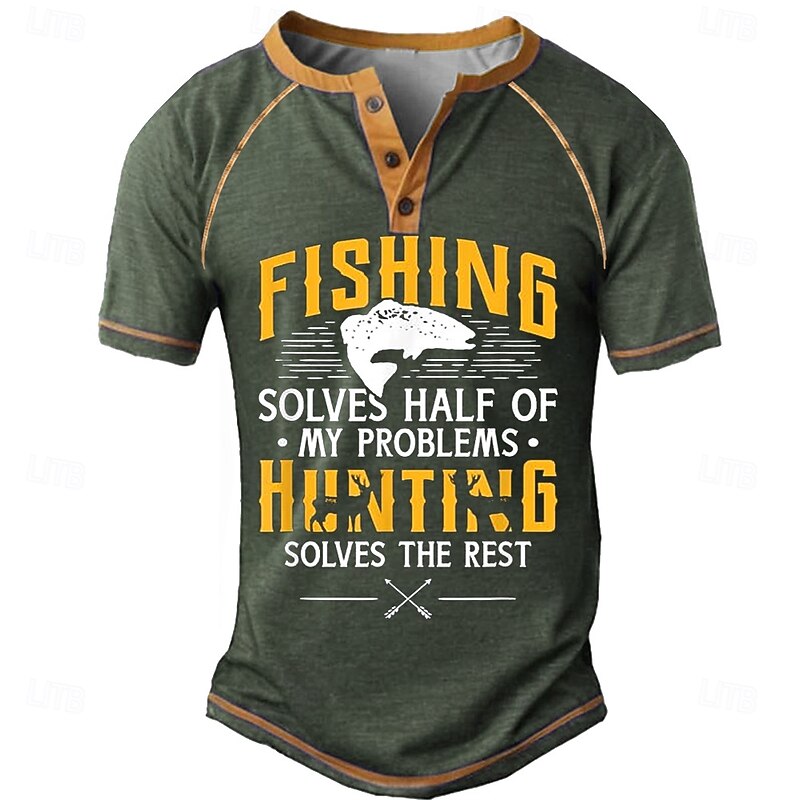 Men's Graphic Fishing Hunting Henley Shirt Tee Short Sleeve Fashion Designer Outdoor Casual Daily Summer Black Army Green Navy Blue Henley Henley T-Shirt4