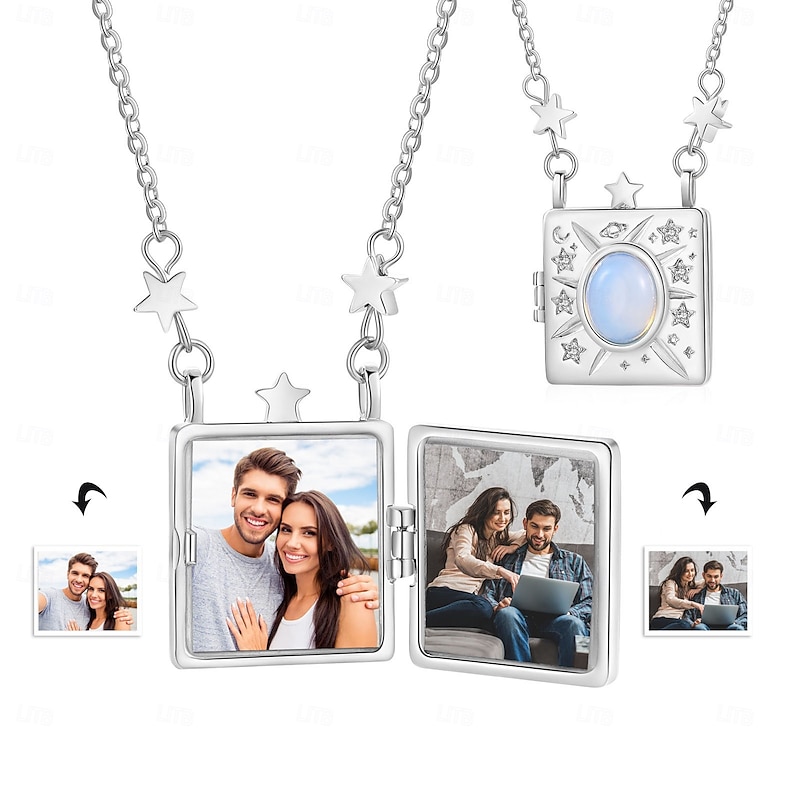 Personalized Custom Wedding Gift for Couple Photo Square Box Necklace – Durable Copper Pendant, Customizable with Two Photos, Perfect for Wedding Gifts