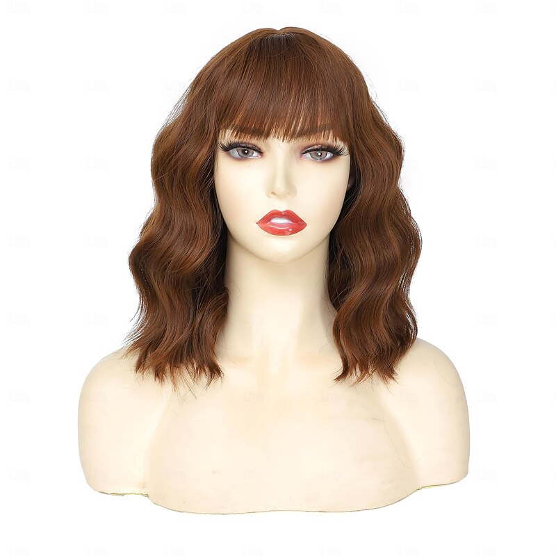 Wig with Bangs Wigs for Women Short Wavy Wig Shoulder Length Curly Bob Synthetic Wig Heat Resistant Fiber Wigs for Daily Party Use3